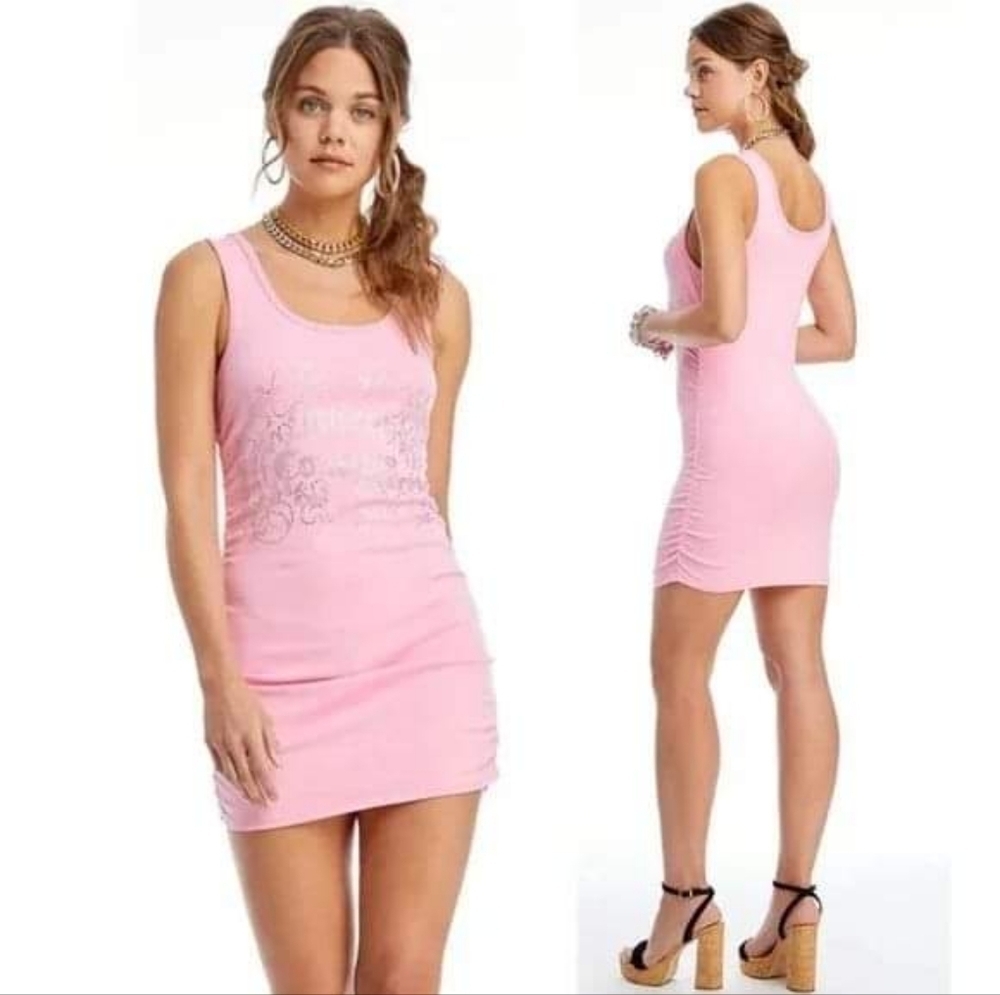 Juicy Couture Pink Ruched Sides Bling Sleeveless Bodycon Mini Dress - Picture 8 of 10